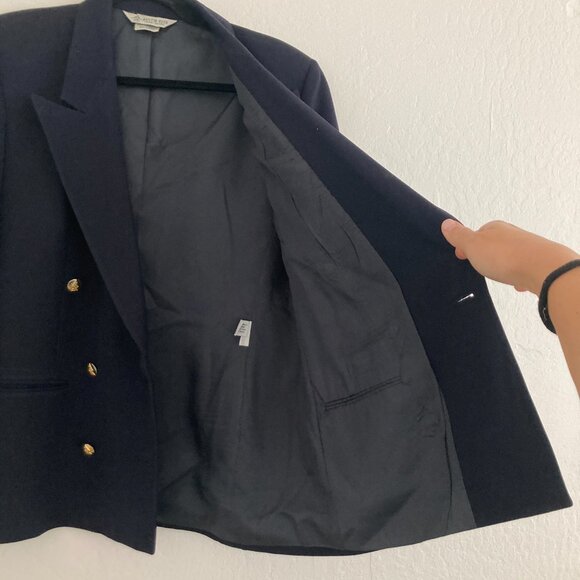 Vintage Austin Reed 100% Wool Navy Blue Blazer Double Breasted Preppy Academia 6 - Picture 7 of 14